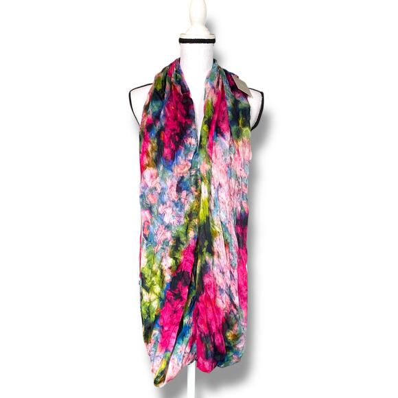 NWT Anthropologie Fau et Fille Infinity Scarf Multi Watercolor Floral Modal Silk - Picture 5 of 12